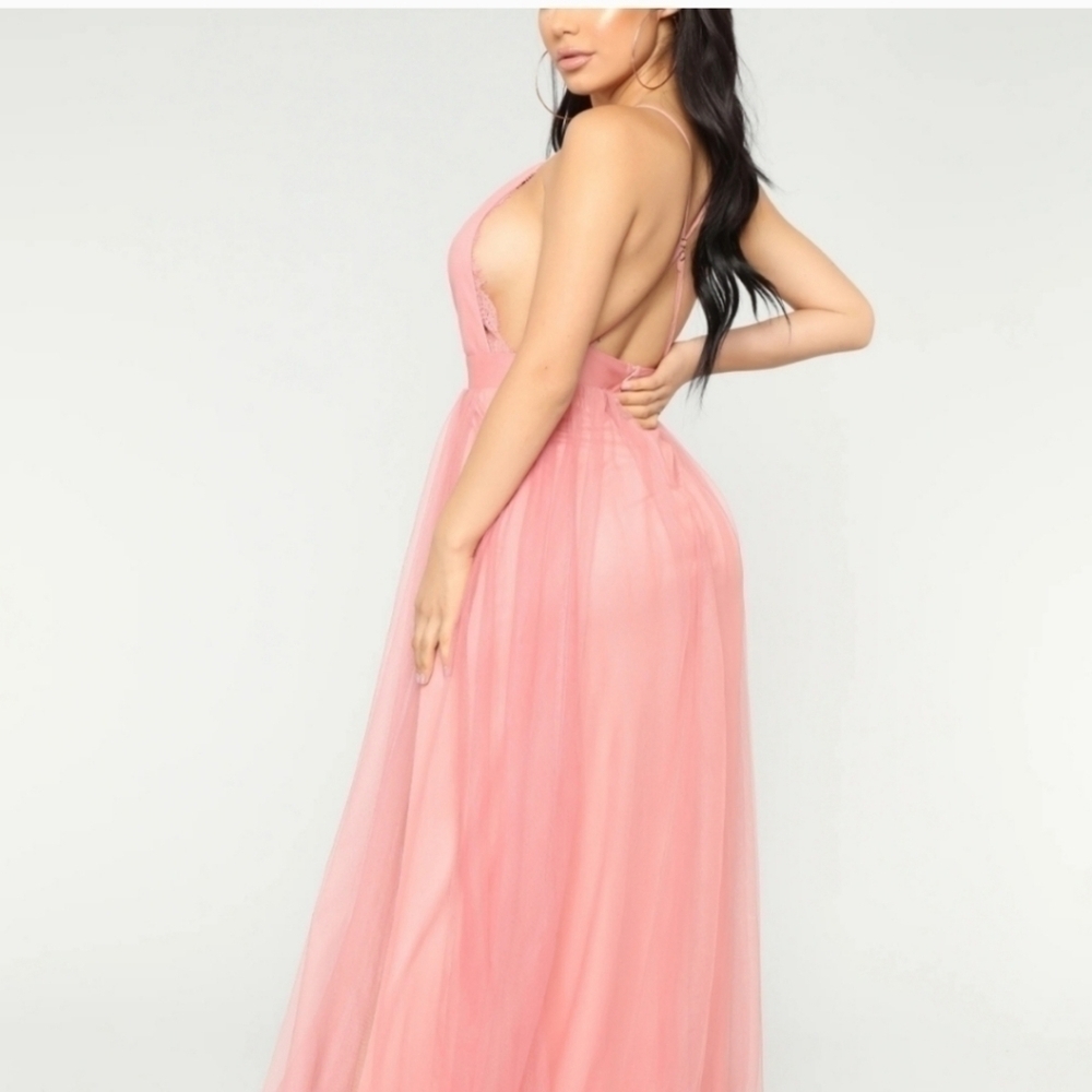 FASHION NOVA Work The Runway Blush Tulle Maxi Backless Dress S Fairy Feminine - Picture 2 of 16